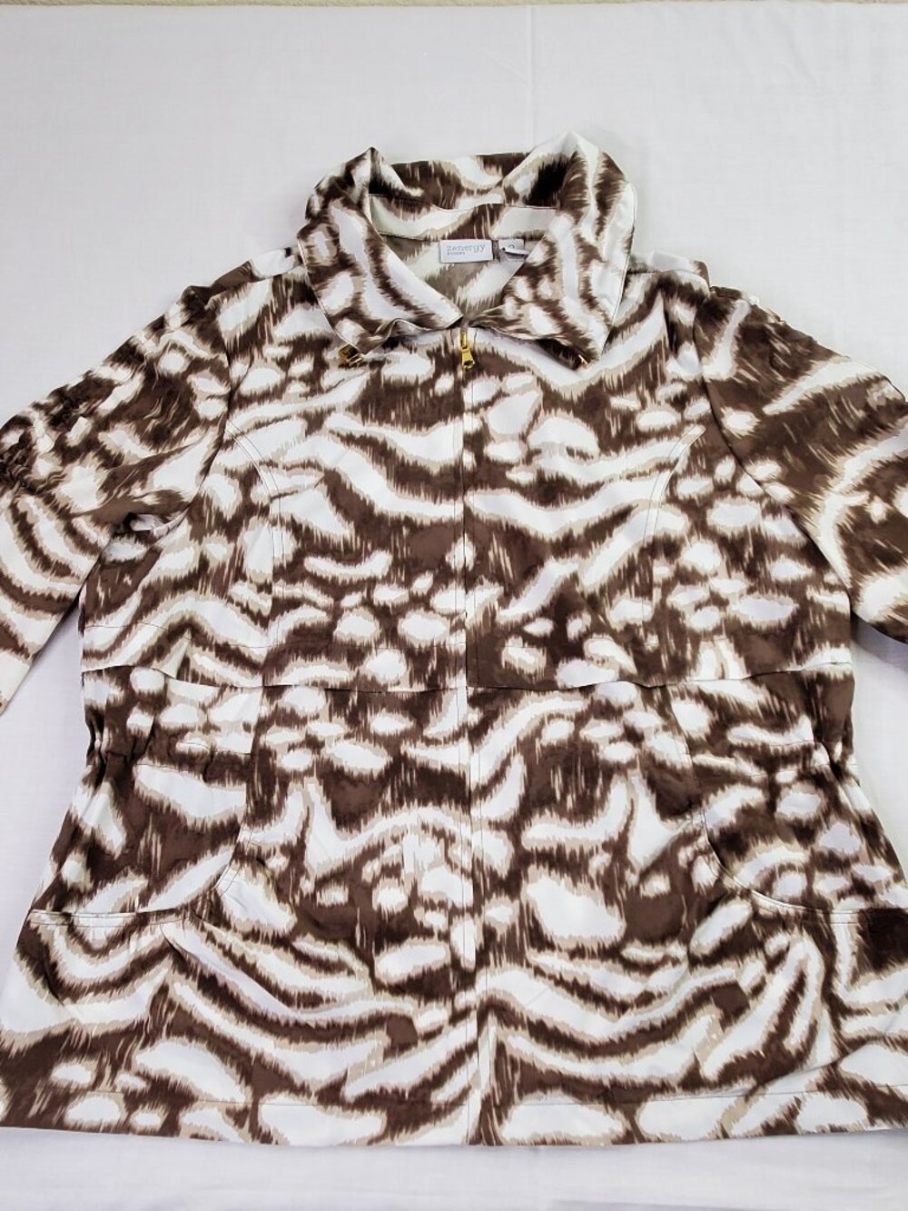 Zenergy Chicos Jacket Women 2 L/12 White Brown Zebra Animal Print Light Coat